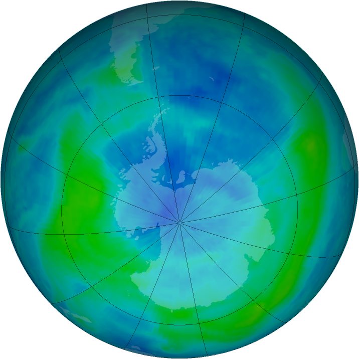 Antarctic ozone map for 13 March 2000
